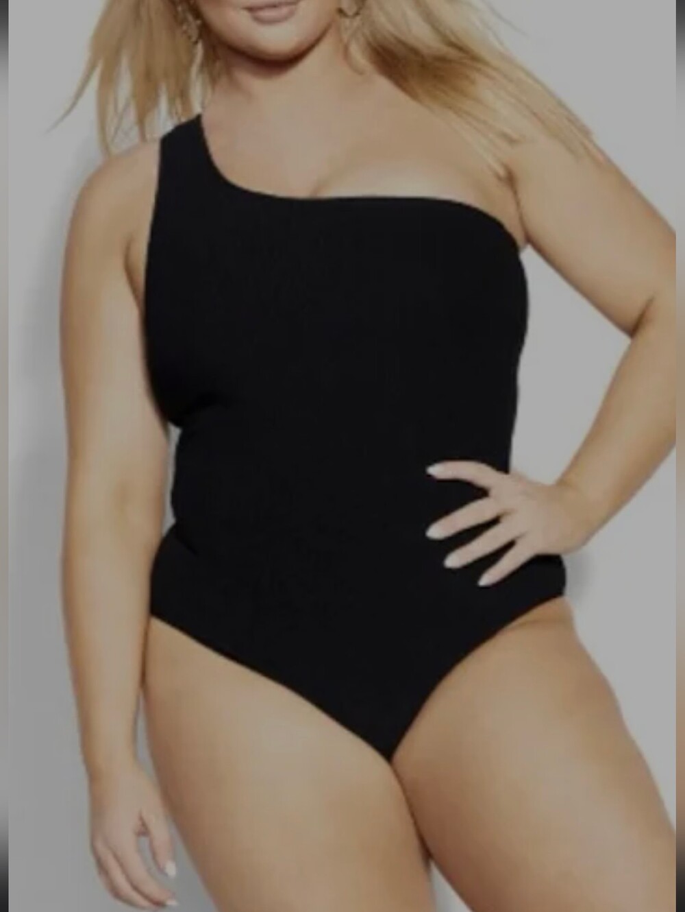 New! CITY CHIC Black Ribbed IZZY One Shoulder Swimsuit / Size 14 Plus - Picture 3 of 7